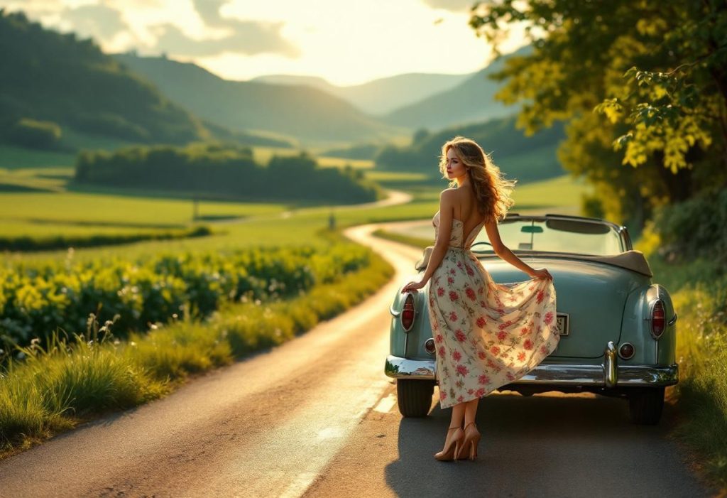Sur les routes rétro : itinéraire en robe pin-up pour un road trip inoubliable