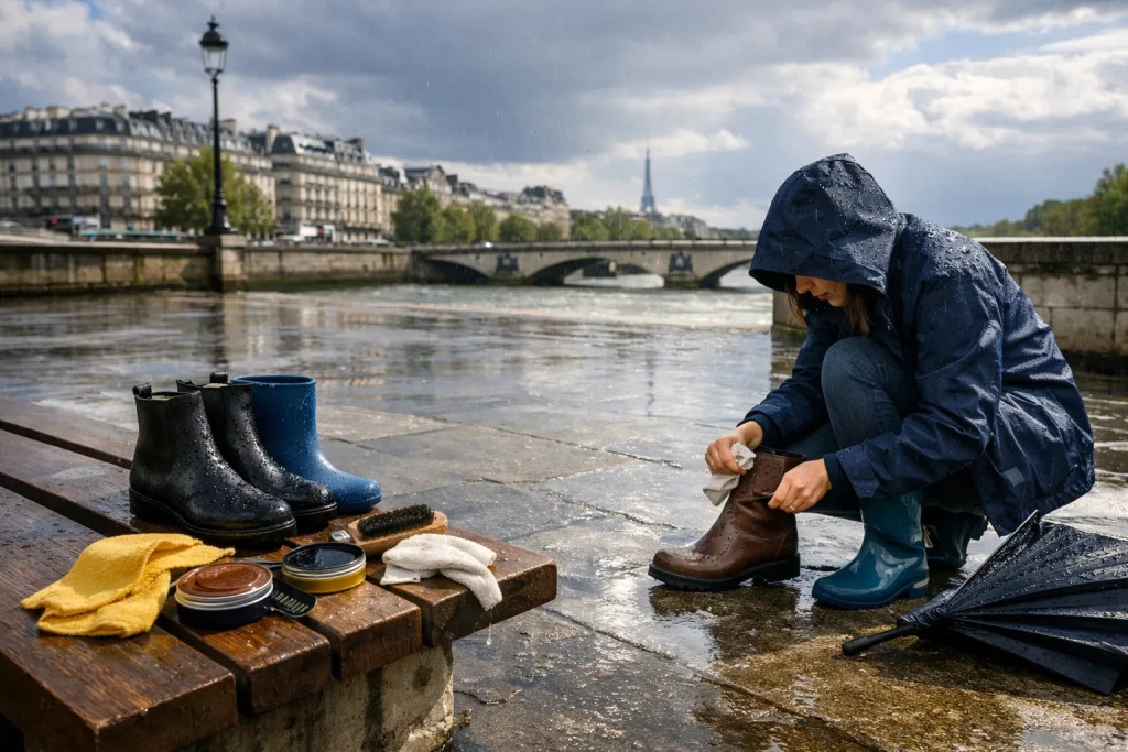 Bottes de pluie et cuir en ville : les entretenir quand il pleut cent jours